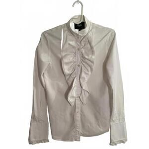 D&G Dolce & Gabbana White Button-Up Blouse with Ruffles